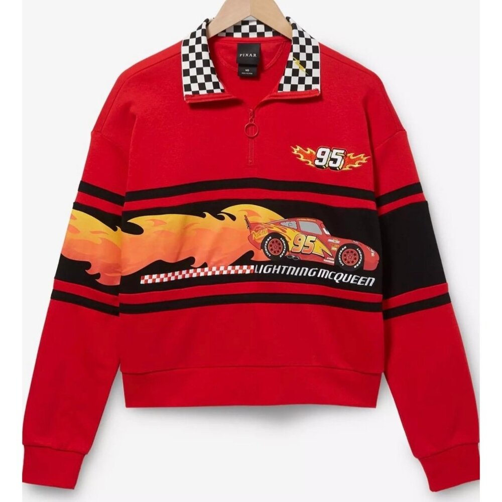 Disney Pixar Cars - L Lightning McQueen Quarter-Zip Cropped Women's Crewneck